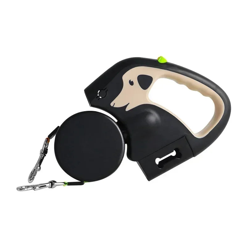 3m Rotating Nylon Pet Leash for 2 Dogs Adjustable Double Rope Leashes with Flashlight Poop Bag Box Pet Traction Rope Retractable