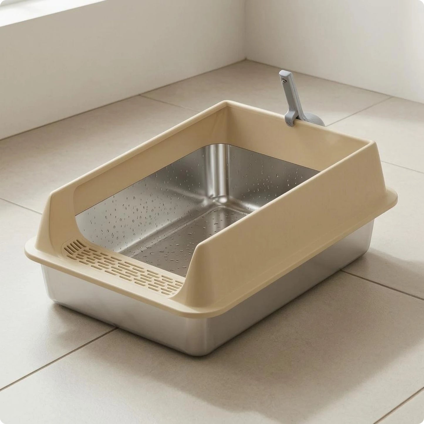 Cat Litter Box with Fence Deep Basin Open Top Litter Box Waste Tray Included Scoop Non Porous