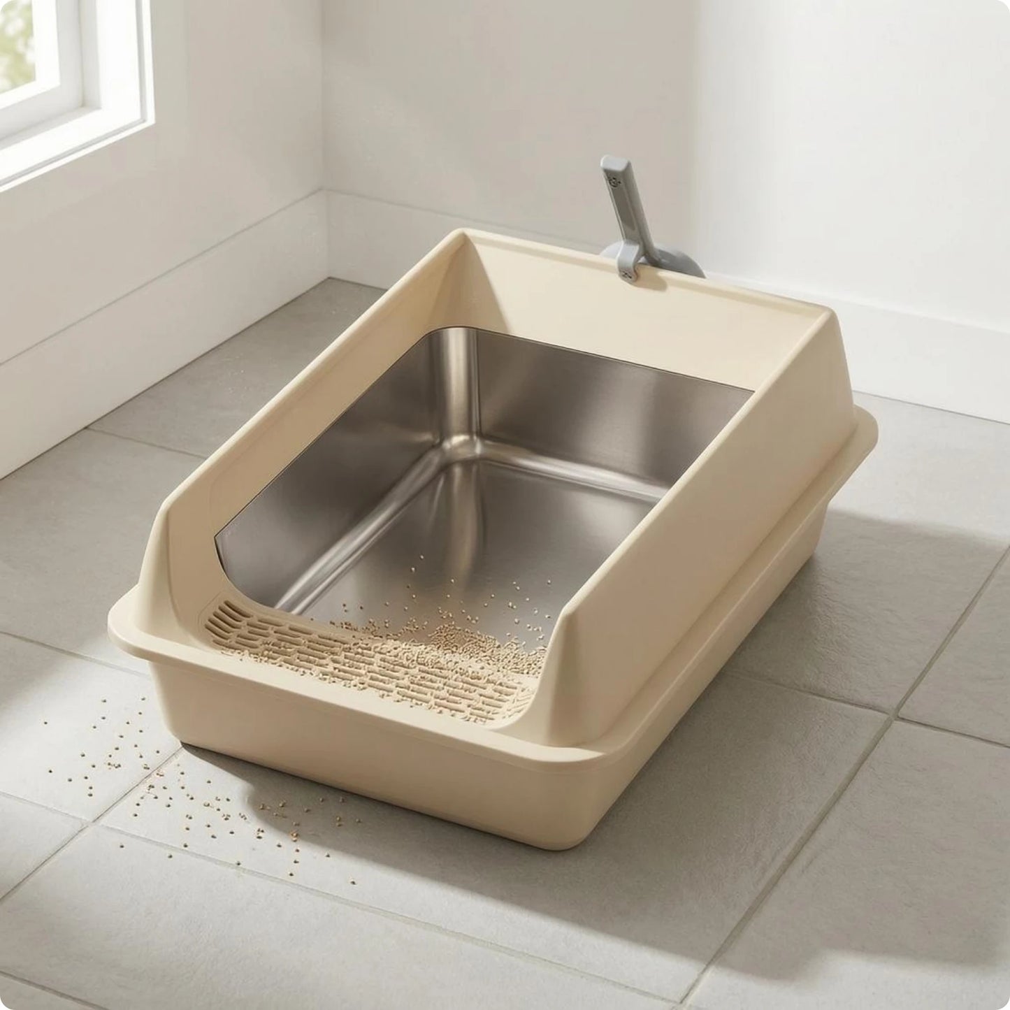Cat Litter Box with Fence Deep Basin Open Top Litter Box Waste Tray Included Scoop Non Porous
