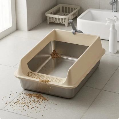 Cat Litter Box with Fence Deep Basin Open Top Litter Box Waste Tray Included Scoop Non Porous