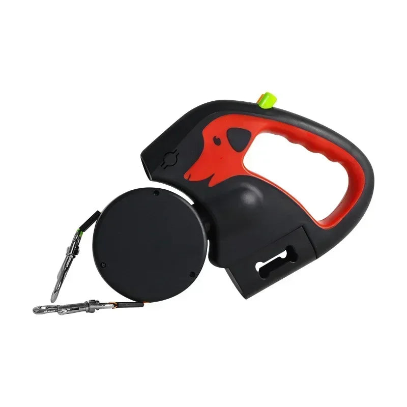 3m Rotating Nylon Pet Leash for 2 Dogs Adjustable Double Rope Leashes with Flashlight Poop Bag Box Pet Traction Rope Retractable