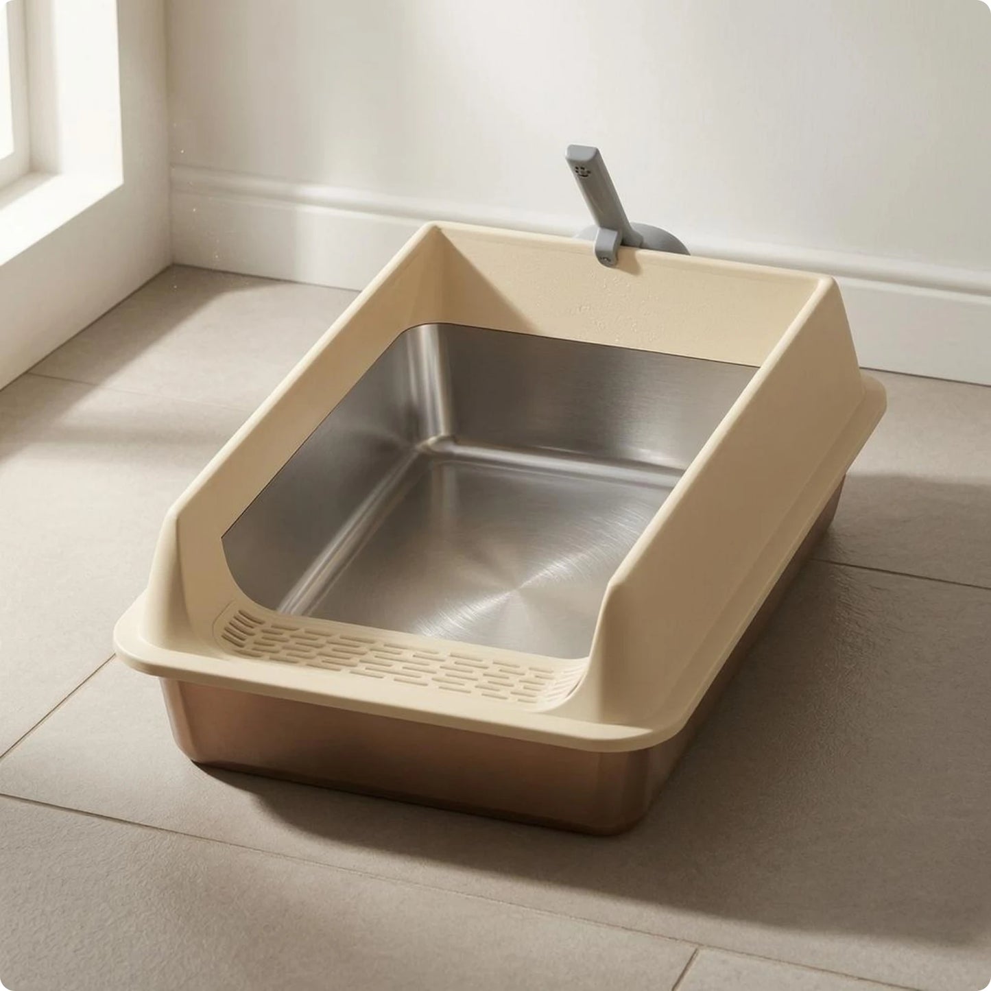 Cat Litter Box with Fence Deep Basin Open Top Litter Box Waste Tray Included Scoop Non Porous