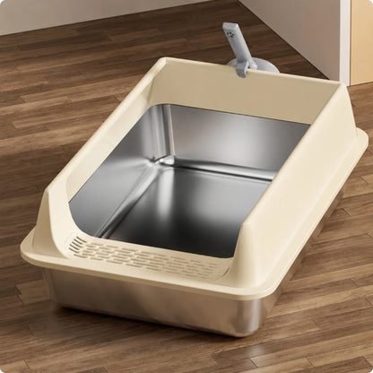 Cat Litter Box with Fence Deep Basin Open Top Litter Box Waste Tray Included Scoop Non Porous
