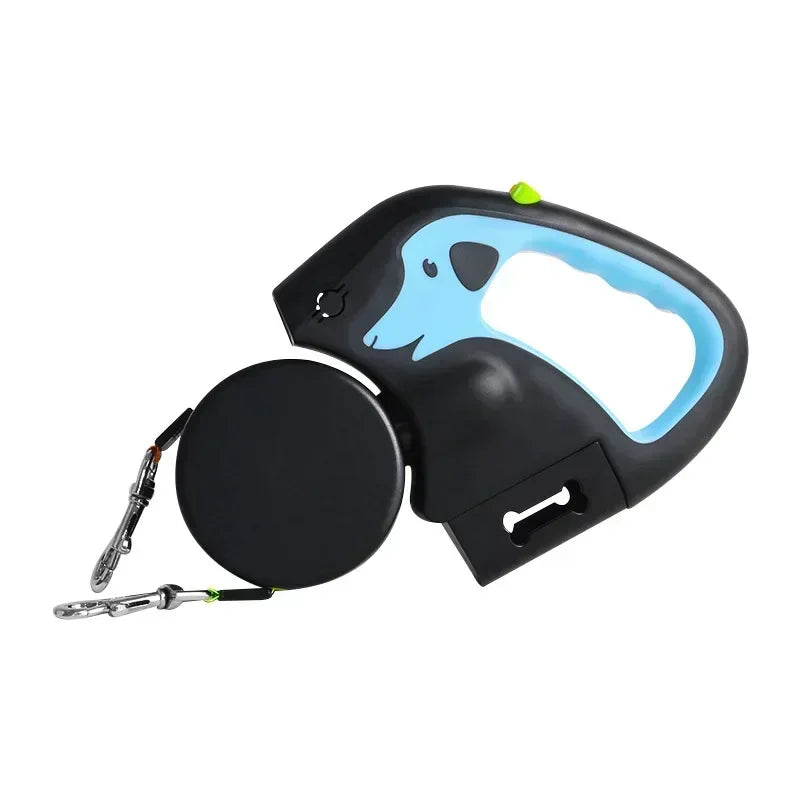 3m Rotating Nylon Pet Leash for 2 Dogs Adjustable Double Rope Leashes with Flashlight Poop Bag Box Pet Traction Rope Retractable