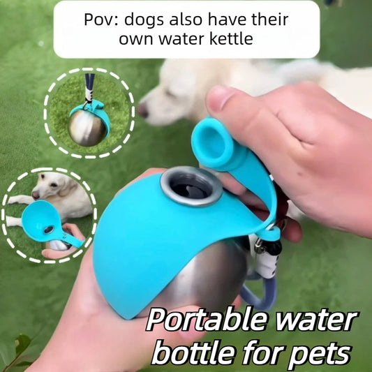 Botella de agua de acero inoxidable para perros (285 ml) : portátil, a prueba de fugas y con bebedero de silicona extraíble
